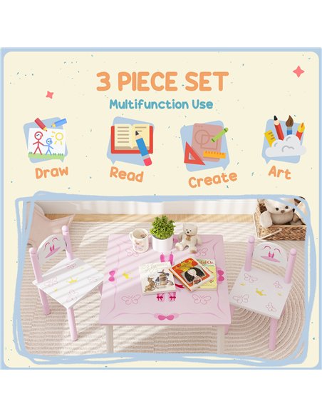 AIYAPLAY Princess Design Kids Table and Chairs Set for Activity, Art, Drawing, Toddler Table and Chairs Set for Playroom, Nurser - pic 126681 | FastDaddyshop