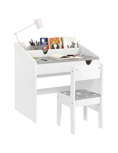 AIYAPLAY Children Study Table and Chair, Kids Desk and Chair Set with Storage, Pull-out Drawer, Gift for 3-6 Years Old - Grey
