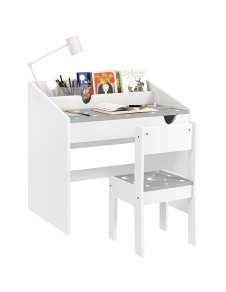 AIYAPLAY Children Study Table and Chair, Kids Desk and Chair Set with Storage, Pull-out Drawer, Gift for 3-6 Years Old - Grey - pic 126687 | FastDaddyshop