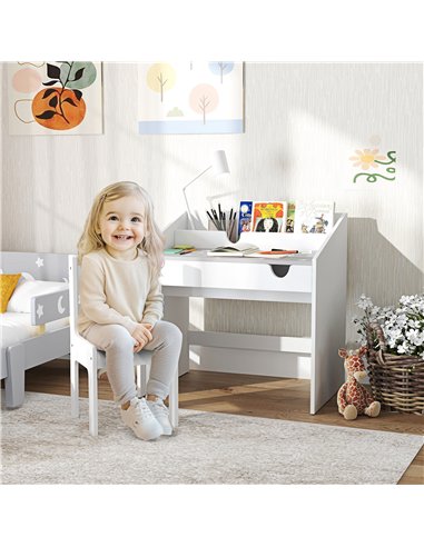 AIYAPLAY Children Study Table and Chair, Kids Desk and Chair Set with Storage, Pull-out Drawer, Gift for 3-6 Years Old - Grey