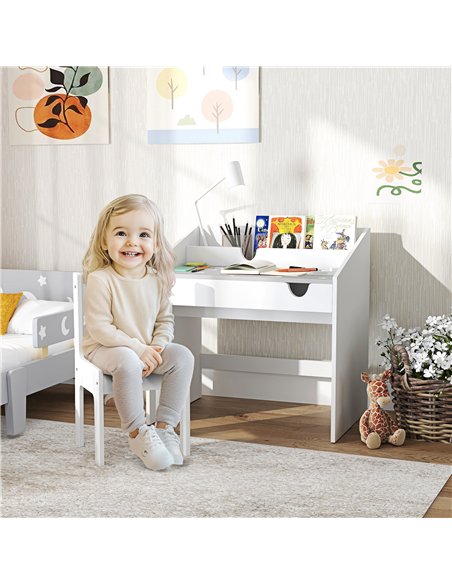 AIYAPLAY Children Study Table and Chair, Kids Desk and Chair Set with Storage, Pull-out Drawer, Gift for 3-6 Years Old - Grey - pic 126688 | FastDaddyshop