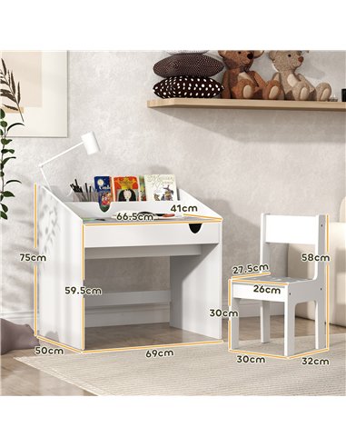 AIYAPLAY Children Study Table and Chair, Kids Desk and Chair Set with Storage, Pull-out Drawer, Gift for 3-6 Years Old - Grey