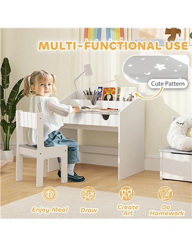 AIYAPLAY Children Study Table and Chair, Kids Desk and Chair Set with Storage, Pull-out Drawer, Gift for 3-6 Years Old - Grey