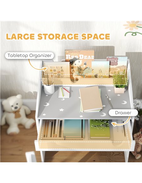 AIYAPLAY Children Study Table and Chair, Kids Desk and Chair Set with Storage, Pull-out Drawer, Gift for 3-6 Years Old - Grey - pic 126691 | FastDaddyshop