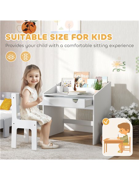 AIYAPLAY Children Study Table and Chair, Kids Desk and Chair Set with Storage, Pull-out Drawer, Gift for 3-6 Years Old - Grey - pic 126692 | FastDaddyshop