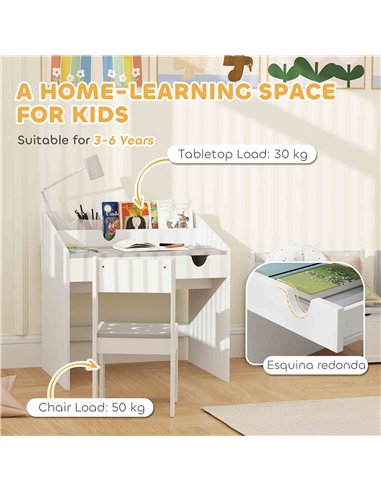 AIYAPLAY Children Study Table and Chair, Kids Desk and Chair Set with Storage, Pull-out Drawer, Gift for 3-6 Years Old - Grey