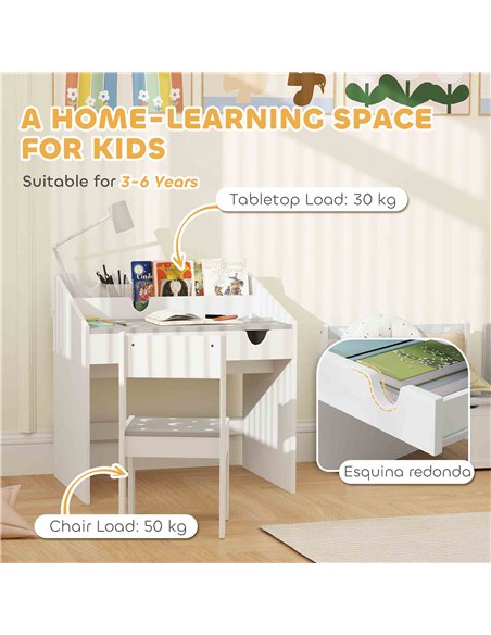 AIYAPLAY Children Study Table and Chair, Kids Desk and Chair Set with Storage, Pull-out Drawer, Gift for 3-6 Years Old - Grey - pic 126693 | FastDaddyshop