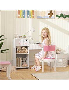 AIYAPLAY Rabbit Themed Kids Desk and Chair Set with Bookcase, Drawers, Storage Shelves, for 3-6 Years, White 2