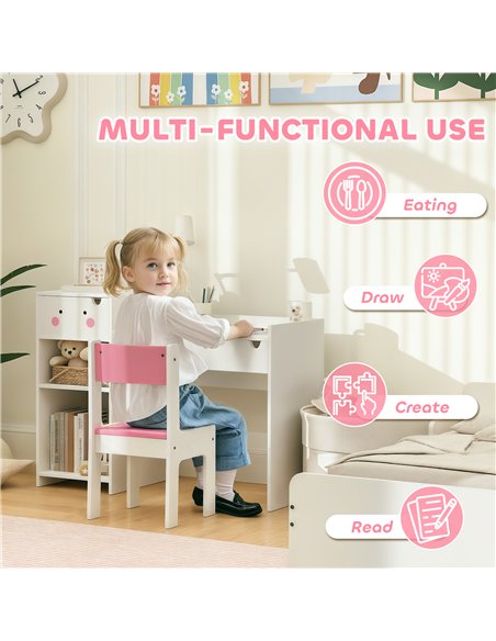 AIYAPLAY Rabbit Themed Kids Desk and Chair Set with Bookcase, Drawers, Storage Shelves, for 3-6 Years, White - pic 126702 | FastDaddyshop