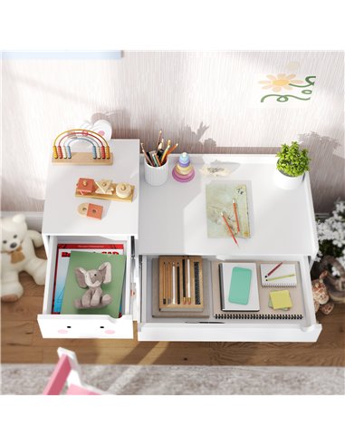 AIYAPLAY Rabbit Themed Kids Desk and Chair Set with Bookcase, Drawers, Storage Shelves, for 3-6 Years, White