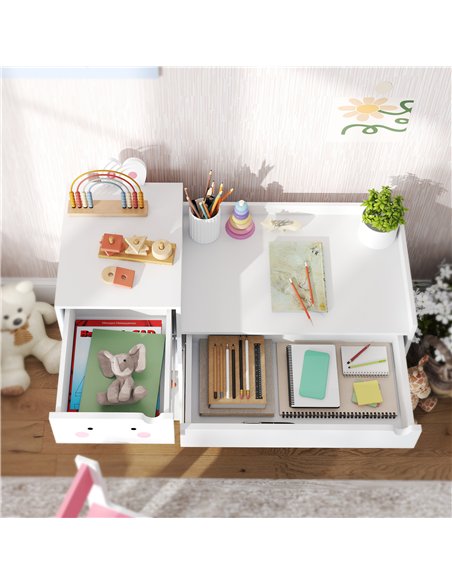 AIYAPLAY Rabbit Themed Kids Desk and Chair Set with Bookcase, Drawers, Storage Shelves, for 3-6 Years, White - pic 126704 | FastDaddyshop