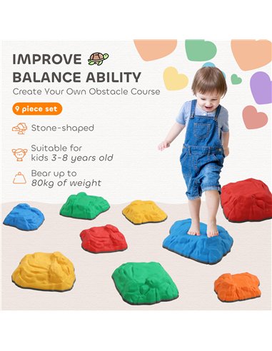 AIYAPLAY Balance Stepping Stones for Kids with Non-slip Bottom, Indoor Outdoor Obstacle Course for Ages 3-8 Years, Multicoloured