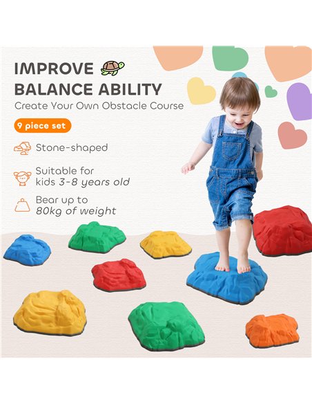 AIYAPLAY Balance Stepping Stones for Kids with Non-slip Bottom, Indoor Outdoor Obstacle Course for Ages 3-8 Years, Multicoloured - pic 126708 | FastDaddyshop