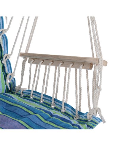 Outsunny Outdoor Hammock Hanging Rope Chair Garden Yard Patio Swing Seat Wooden w/ Footrest Armrest Cotton Cloth (Blue)