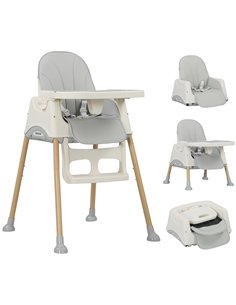 AIYAPLAY 3-in-1 Foldable High Chair for Babies, Toddlers, with Safety Harness, Washable Removable Seat Cushion, Tray, Grey