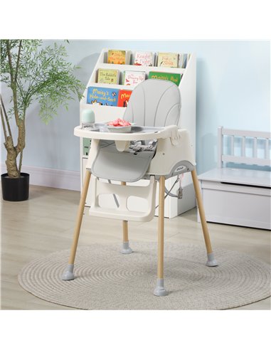 AIYAPLAY 3-in-1 Foldable High Chair for Babies, Toddlers, with Safety Harness, Washable Removable Seat Cushion, Tray, Grey