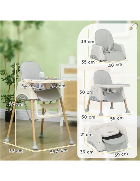 AIYAPLAY 3-in-1 Foldable High Chair for Babies, Toddlers, with Safety Harness, Washable Removable Seat Cushion, Tray, Grey - pic 126725 | FastDaddyshop