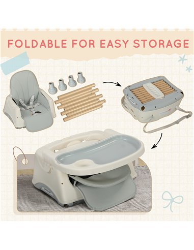 AIYAPLAY 3-in-1 Foldable High Chair for Babies, Toddlers, with Safety Harness, Washable Removable Seat Cushion, Tray, Grey