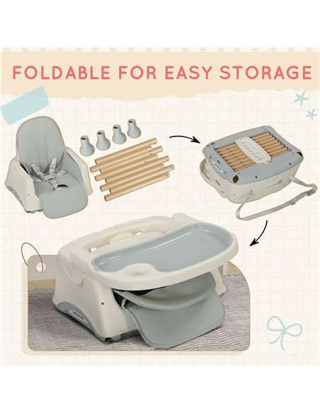 AIYAPLAY 3-in-1 Foldable High Chair for Babies, Toddlers, with Safety Harness, Washable Removable Seat Cushion, Tray, Grey - pic 126727 | FastDaddyshop