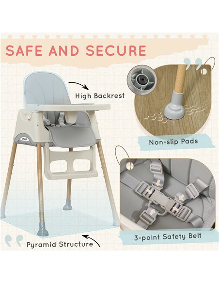 AIYAPLAY 3-in-1 Foldable High Chair for Babies, Toddlers, with Safety Harness, Washable Removable Seat Cushion, Tray, Grey - pic 126728 | FastDaddyshop