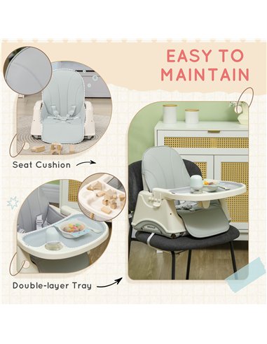 AIYAPLAY 3-in-1 Foldable High Chair for Babies, Toddlers, with Safety Harness, Washable Removable Seat Cushion, Tray, Grey