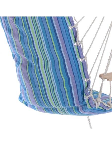 Outsunny Outdoor Hammock Hanging Rope Chair Garden Yard Patio Swing Seat Wooden w/ Footrest Armrest Cotton Cloth (Blue) - pic 12673 | FastDaddyshop