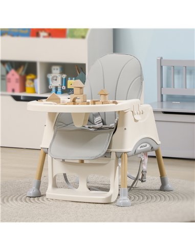 AIYAPLAY 3-in-1 Foldable High Chair for Babies, Toddlers, with Safety Harness, Washable Removable Seat Cushion, Tray, Grey