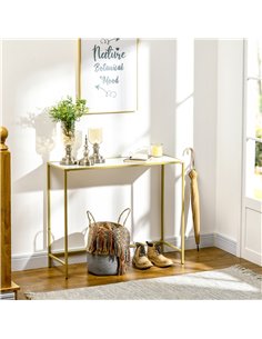 HOMCOM Modern Console Table, Tempered Glass Top Sofa Table with Steel Frame Adjustable Feet for Living Room, Hallway, White 2