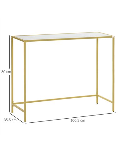 HOMCOM Modern Console Table, Tempered Glass Top Sofa Table with Steel Frame Adjustable Feet for Living Room, Hallway, White