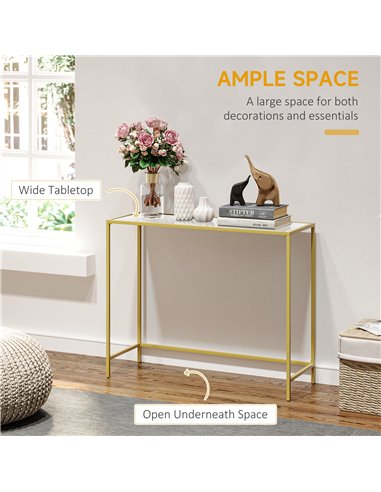 HOMCOM Modern Console Table, Tempered Glass Top Sofa Table with Steel Frame Adjustable Feet for Living Room, Hallway, White