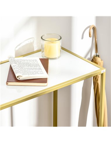 HOMCOM Modern Console Table, Tempered Glass Top Sofa Table with Steel Frame Adjustable Feet for Living Room, Hallway, White
