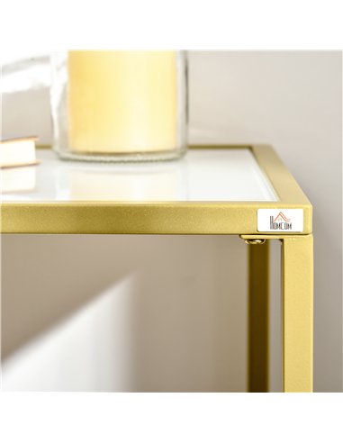 HOMCOM Modern Console Table, Tempered Glass Top Sofa Table with Steel Frame Adjustable Feet for Living Room, Hallway, White