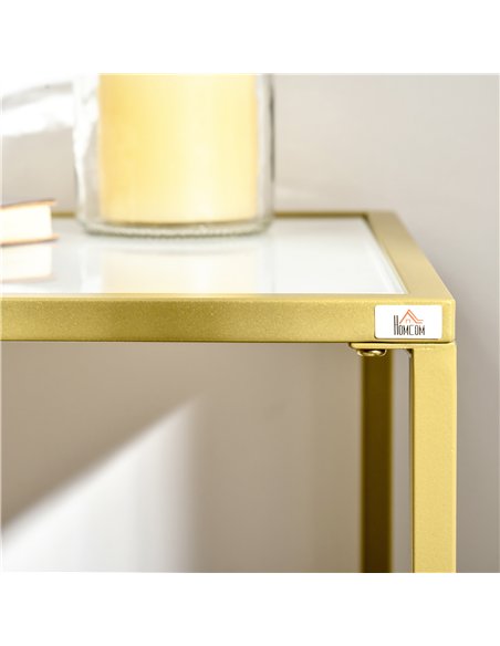 HOMCOM Modern Console Table, Tempered Glass Top Sofa Table with Steel Frame Adjustable Feet for Living Room, Hallway, White - pic 126739 | FastDaddyshop