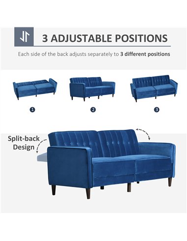 HOMCOM Modern 3 Seater Velvet Sofa Bed, Click Clack Sofa Bed, Button Tufted Sleeper Couch with Split Reclining Backrest and Rubb