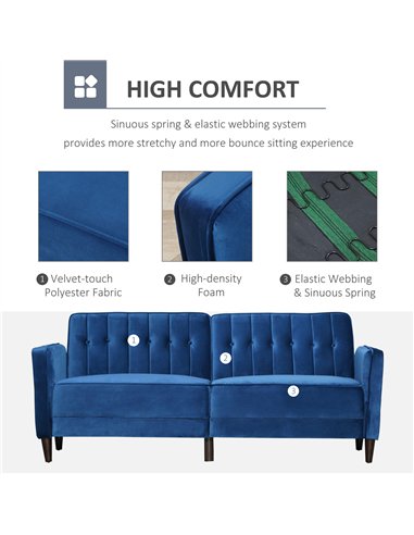 HOMCOM Modern 3 Seater Velvet Sofa Bed, Click Clack Sofa Bed, Button Tufted Sleeper Couch with Split Reclining Backrest and Rubb