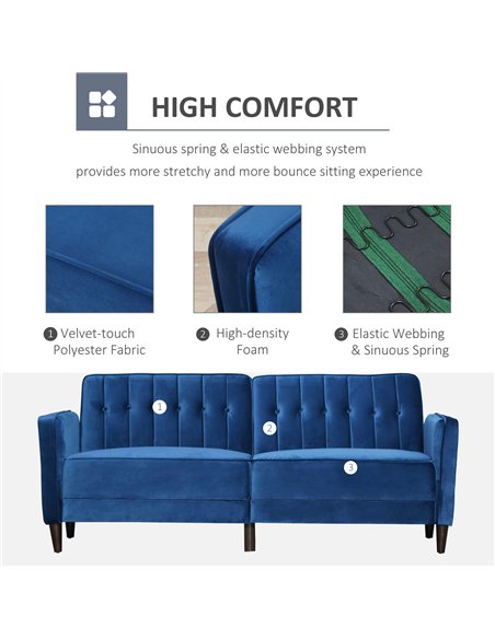 HOMCOM Modern 3 Seater Velvet Sofa Bed, Click Clack Sofa Bed, Button Tufted Sleeper Couch with Split Reclining Backrest and Rubb - pic 126746 | FastDaddyshop