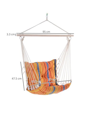 Outsunny Outdoor Hammock Hanging Rope Cushioned Chair Garden Yard Patio Swing Seat Wooden Cotton Cloth (Orange)