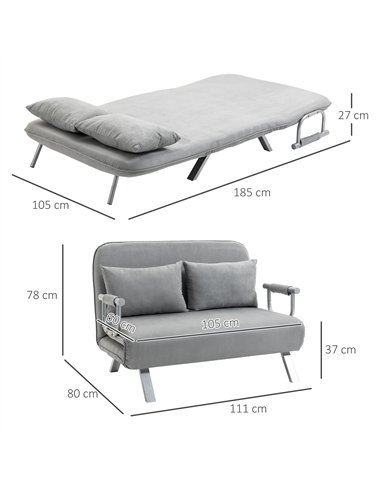 HOMCOM Two-Seater Click-Clack Sofa Bed - Light Grey