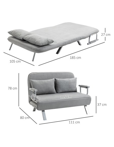 HOMCOM Two-Seater Click-Clack Sofa Bed - Light Grey - pic 126752 | FastDaddyshop