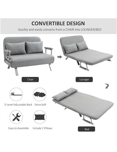 HOMCOM Two-Seater Click-Clack Sofa Bed - Light Grey