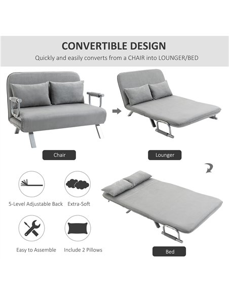 HOMCOM Two-Seater Click-Clack Sofa Bed - Light Grey - pic 126753 | FastDaddyshop