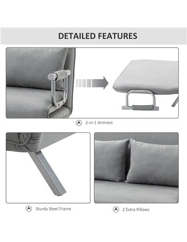 HOMCOM Two-Seater Click-Clack Sofa Bed - Light Grey