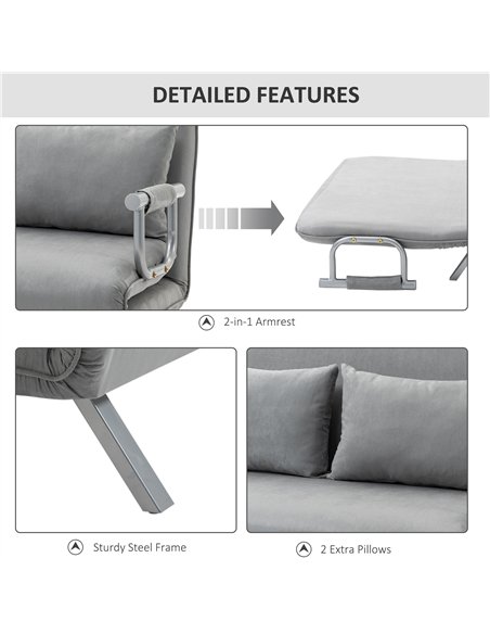 HOMCOM Two-Seater Click-Clack Sofa Bed - Light Grey - pic 126754 | FastDaddyshop