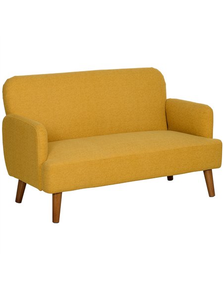 HOMCOM Velvet Feel Fabric 2 Seater Sofa, Small Sofa Loveseat with 21cm Thick Padding and Wood Legs, Yellow - pic 126759 | FastDaddyshop