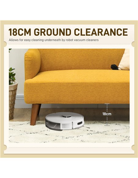 HOMCOM Velvet Feel Fabric 2 Seater Sofa, Small Sofa Loveseat with 21cm Thick Padding and Wood Legs, Yellow - pic 126764 | FastDaddyshop
