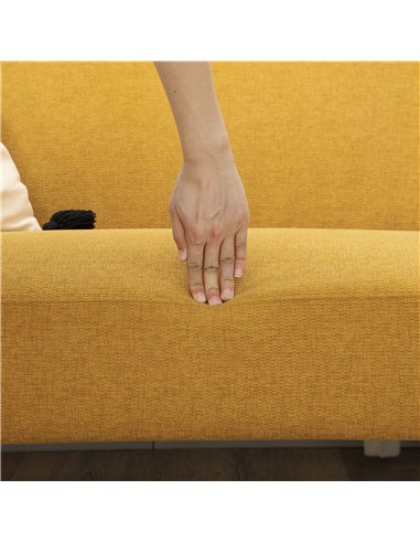 HOMCOM Velvet Feel Fabric 2 Seater Sofa, Small Sofa Loveseat with 21cm Thick Padding and Wood Legs, Yellow
