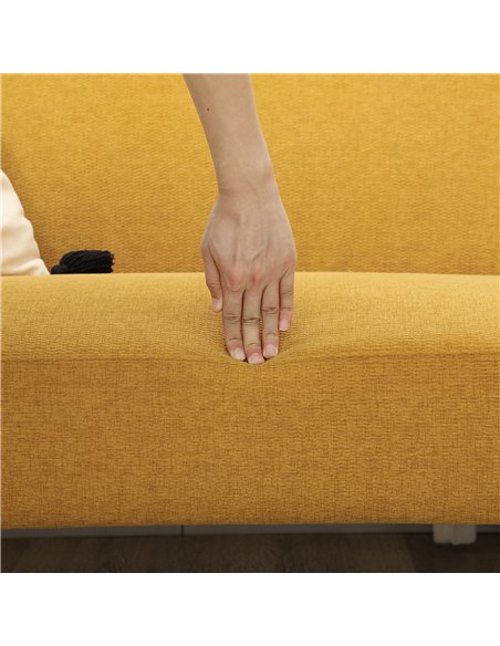 HOMCOM Velvet Feel Fabric 2 Seater Sofa, Small Sofa Loveseat with 21cm Thick Padding and Wood Legs, Yellow - pic 126767 | FastDaddyshop