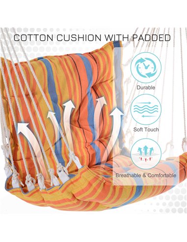 Outsunny Outdoor Hammock Hanging Rope Cushioned Chair Garden Yard Patio Swing Seat Wooden Cotton Cloth (Orange)