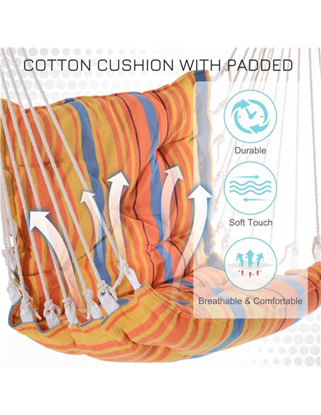 Outsunny Outdoor Hammock Hanging Rope Cushioned Chair Garden Yard Patio Swing Seat Wooden Cotton Cloth (Orange) - pic 12677 | FastDaddyshop