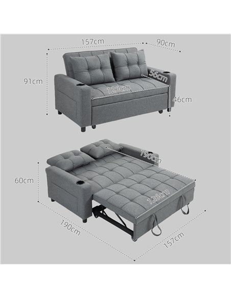 HOMCOM Two-Seater Pull-Out Sofa Bed - Charcoal Grey - pic 126770 | FastDaddyshop